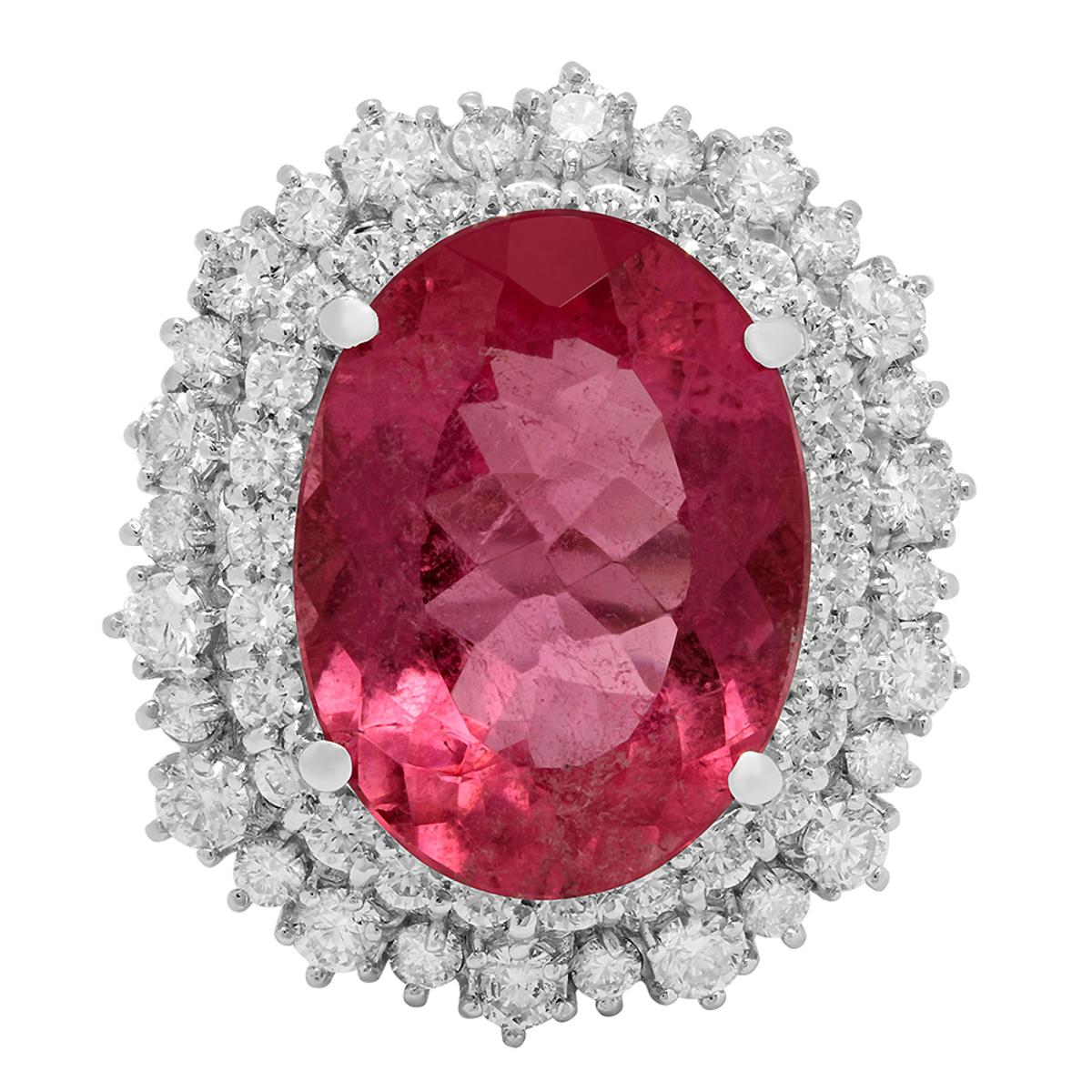 14k White Gold 10.32ct Pink Tourmaline 1.89ct Diamond Ring
