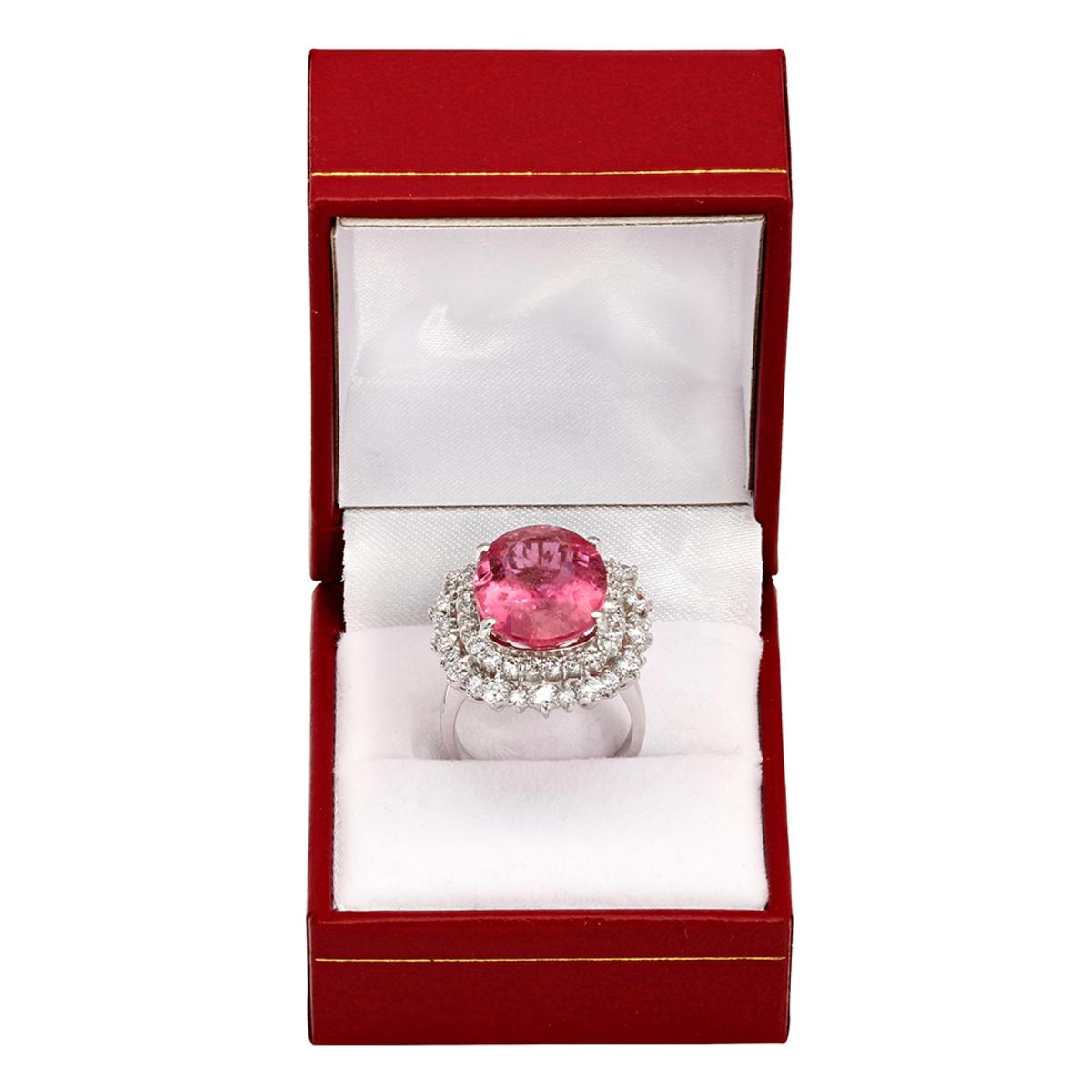 14k White Gold 10.32ct Pink Tourmaline 1.89ct Diamond Ring