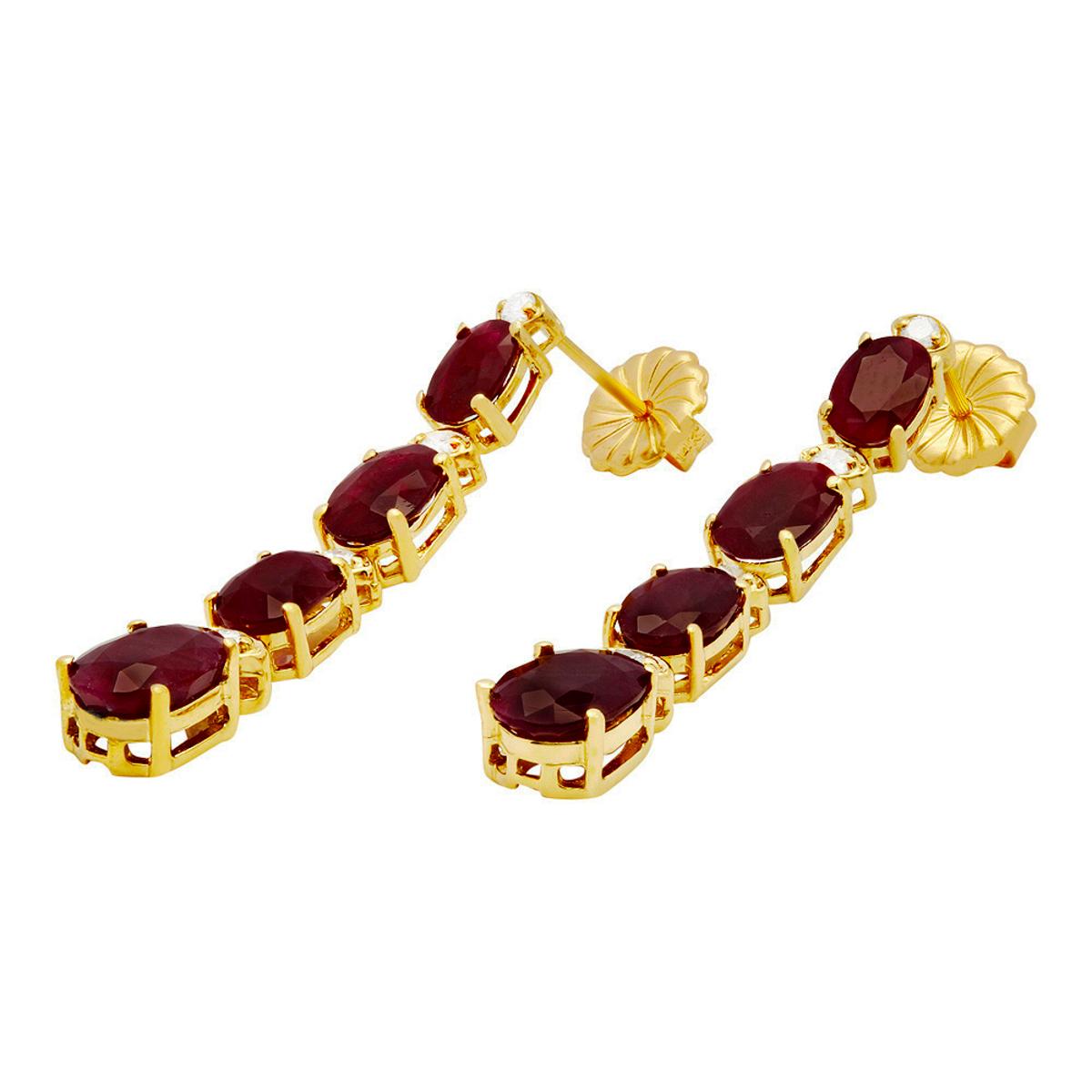 14k Yellow Gold 7.33ct Ruby 0.34ct Diamond Earrings