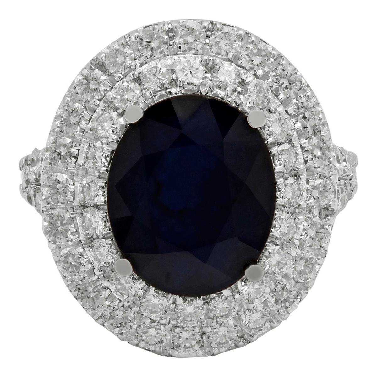 14k White Gold 11.11ct Sapphire 1.68ct Diamond Ring