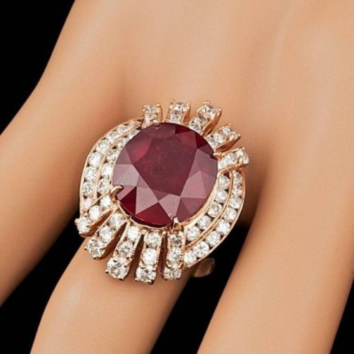 14K Rose Gold 10.91ct Ruby and 2.07ct Diamond Ring