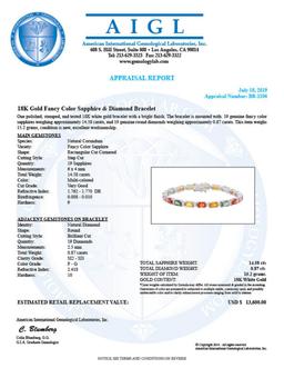 18K Gold 14.58ct Fancy Color Sapphire 0.87ct Diamond Bracelet