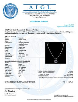 18K White Gold 6.10ct Tanzanite 10.65ct Diamond Necklace