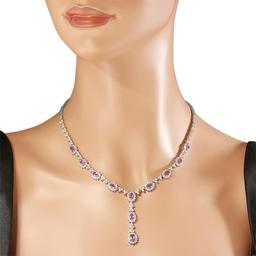 18K Gold 7.89ct Pink Sapphire 7.42ct Diamond Necklace