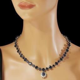 14K Gold 49.25ct Sapphire 1.72ct Diamond Necklace