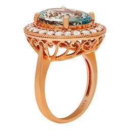 14k Rose Gold 7.65ct Aquamarine 1.05ct Diamond Ring