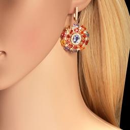 14K Gold 1.70ct Tanzanite 24.74ct Sapphire 1.78ct Diamond Earrings