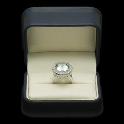 14K White Gold 9.32ct Aquamarine and 1.18ct Diamond Ring