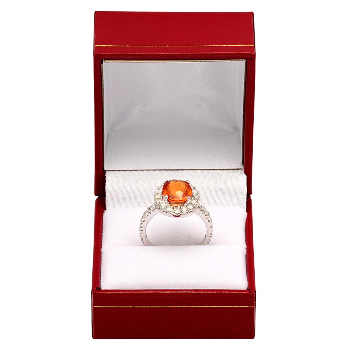 14k White Gold 4.15ct Spessarite Mandarin Garnet 1.21ct Diamond Ring