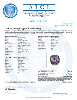 18K White Gold Setting with 30.5ct Amethyst, 0.76ct Sapphire and 1.18ct Diamond Ladies Ring