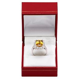14k White Gold 3.89ct Yellow Beryl 1.17ct Diamond Ring