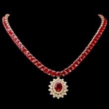 14K Yellow Gold 94.35ct Ruby and 1.60ct Diamond Necklace