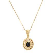 14K Yellow Gold Setting with 0.45ct Sapphire and 0.30ct Diamond Pendant