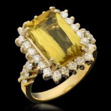 14K Yellow Gold 5.22ct Yellow Beryl and 1.17ct Diamond Ring
