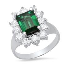 14K White Gold with 2.54ct Green Tourmaline and 1.32ct Diamond Ring