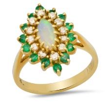 14K Yellow Gold Setting with 0.60ct Opal, 0.45ct Emerald and 0.36ct Diamond Ring