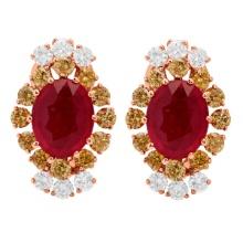 14k Rose Gold 5.52ct Ruby 0.75ct & 1.55ct Diamond Earrings