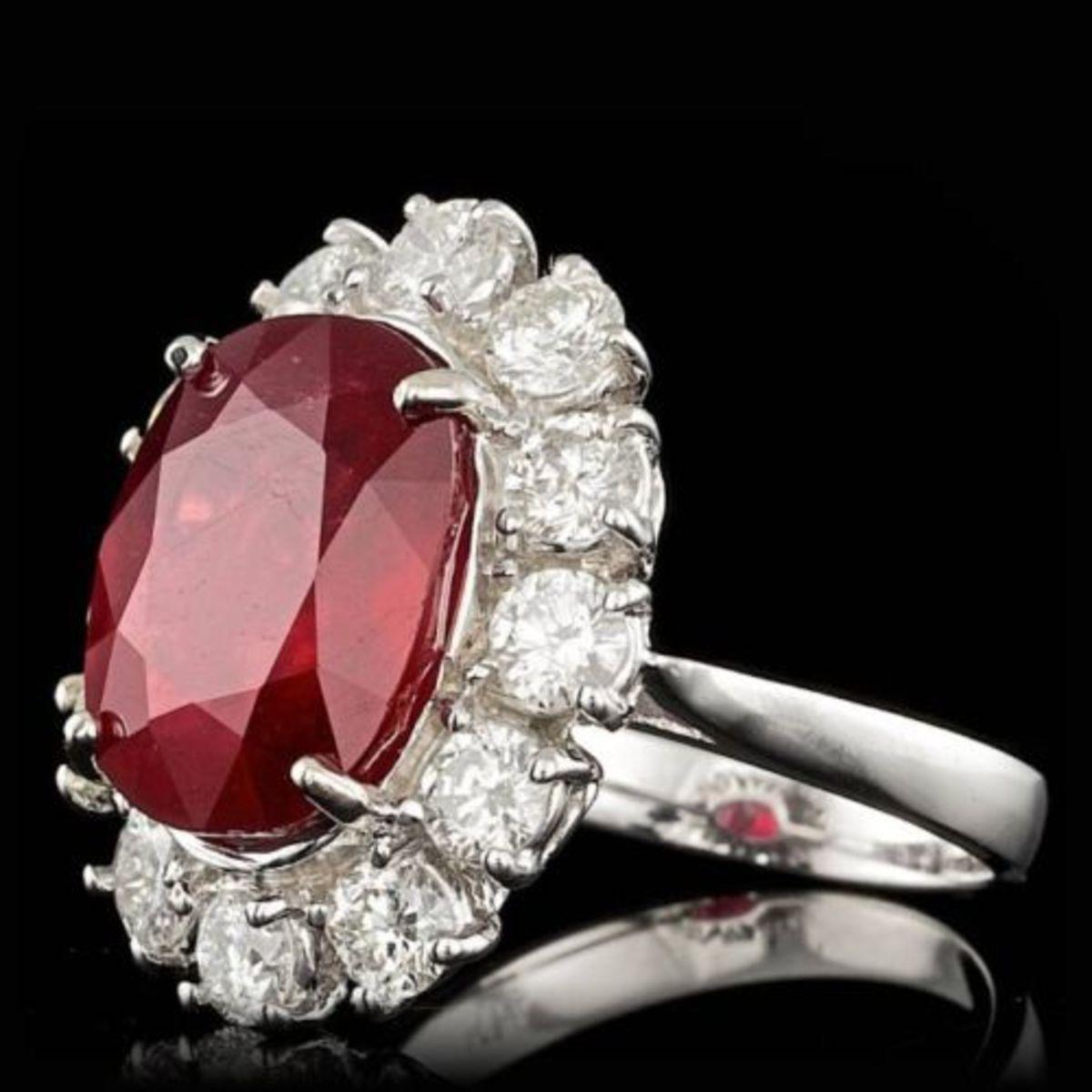 14K White Gold 11.12ct Ruby and 2.13ct Diamond Ring