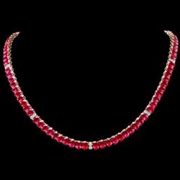 14K Yellow Gold 53.35ct Ruby and 1.27ct Diamond Necklace