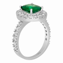 14k White Gold 1.96ct Emerald 1.23ct Diamond Ring