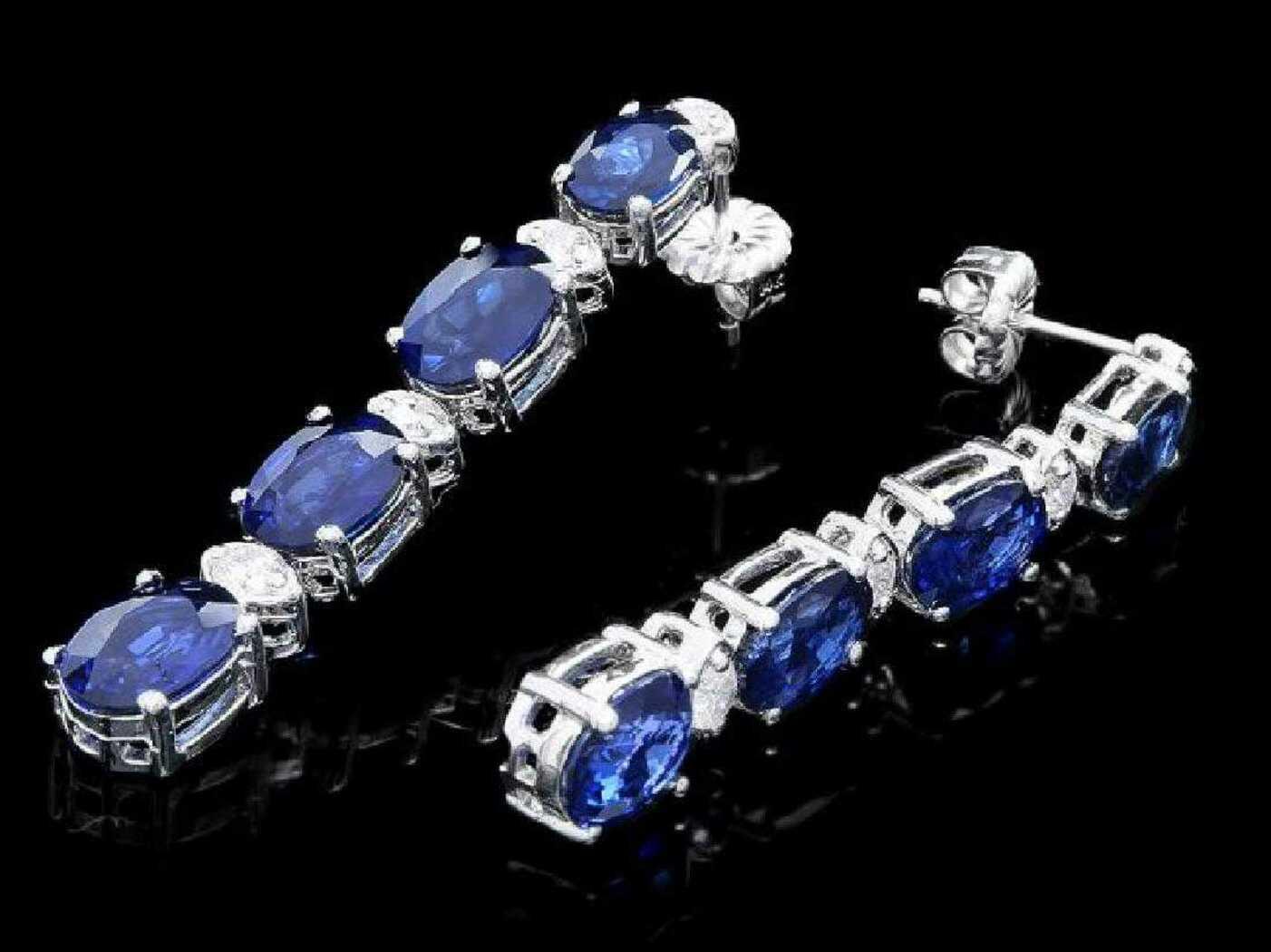 14K White Gold 6.88ct Sapphire and 0.37ct Diamond Earrings