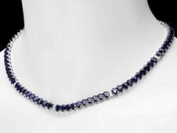 14K White Gold 54.25ct Sapphire and 0.90ct Diamond Necklace