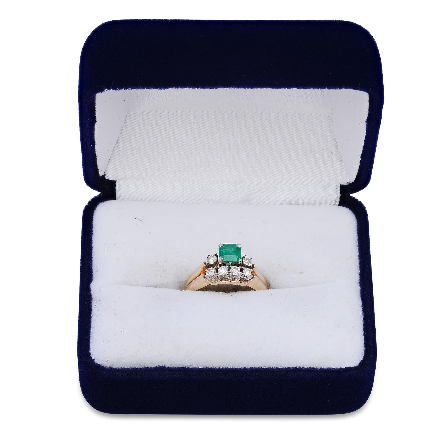 14K Yellow Gold Setting with 0.45ct Emerald and 0.21ct Diamond Ladies Ring