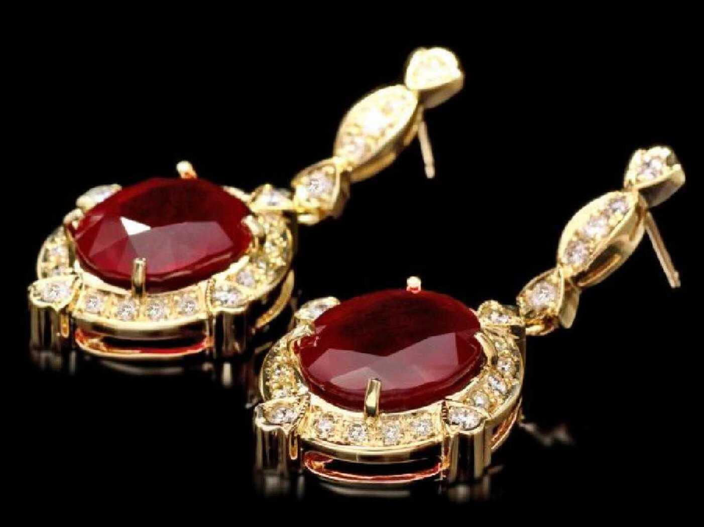 14K Yellow Gold 21.36ct Ruby and 1.32ct Diamond Earrings