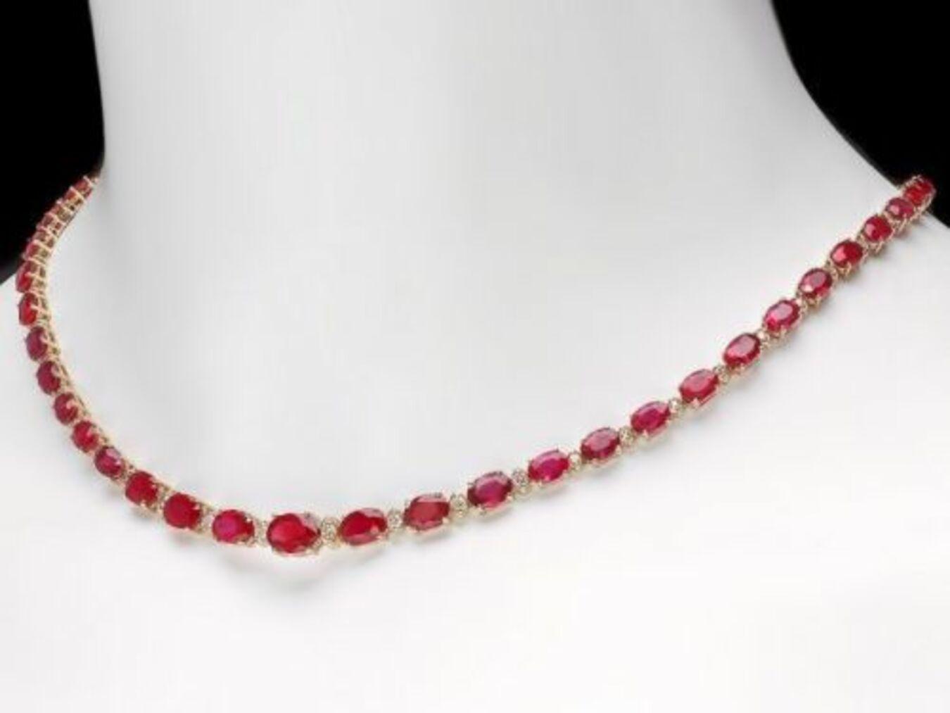 14K Yellow Gold 35.65ct Ruby and 1.22ct Diamond Necklace