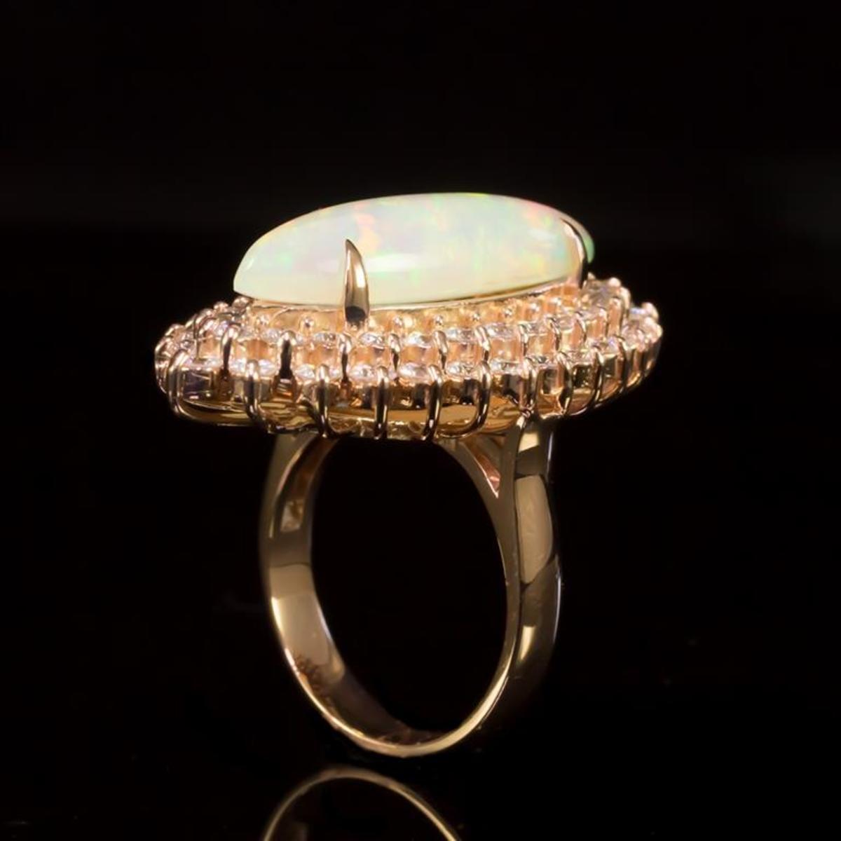 14K Rose Gold 5.51ct Opal and 2.79ct Diamond Ring
