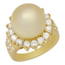 14k Yellow Gold 13mm Pearl 1.73ct Diamond Ring