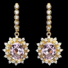 14K Yellow Gold 8.66ct Kunzite and 1.68ct Diamond Earrings