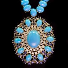 96.03ct Turquoise, 3.13ct Sapphire 1.78ct Diamond Necklace