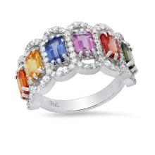 14K White Gold with 3.95ct Multi-Color Sapphire and 1.05ct Diamond Ring