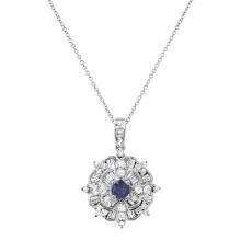 14K White Gold Setting with 0.20ct Sapphire and 1.30ct Diamond Pendant