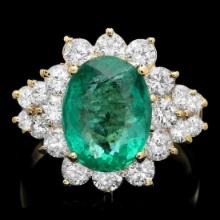 14K Yellow Gold 3.78ct Emerald and 1.69ct Diamond Ring
