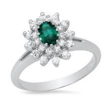 14K White Gold Setting with 0.50ct Emerald and 0.40ct Diamond Ladies Ring