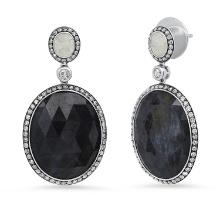 18K White Gold Setting with 43.98ct Sapphire, 0.88ct Labradorite and 1.09ct Diamond Earrings