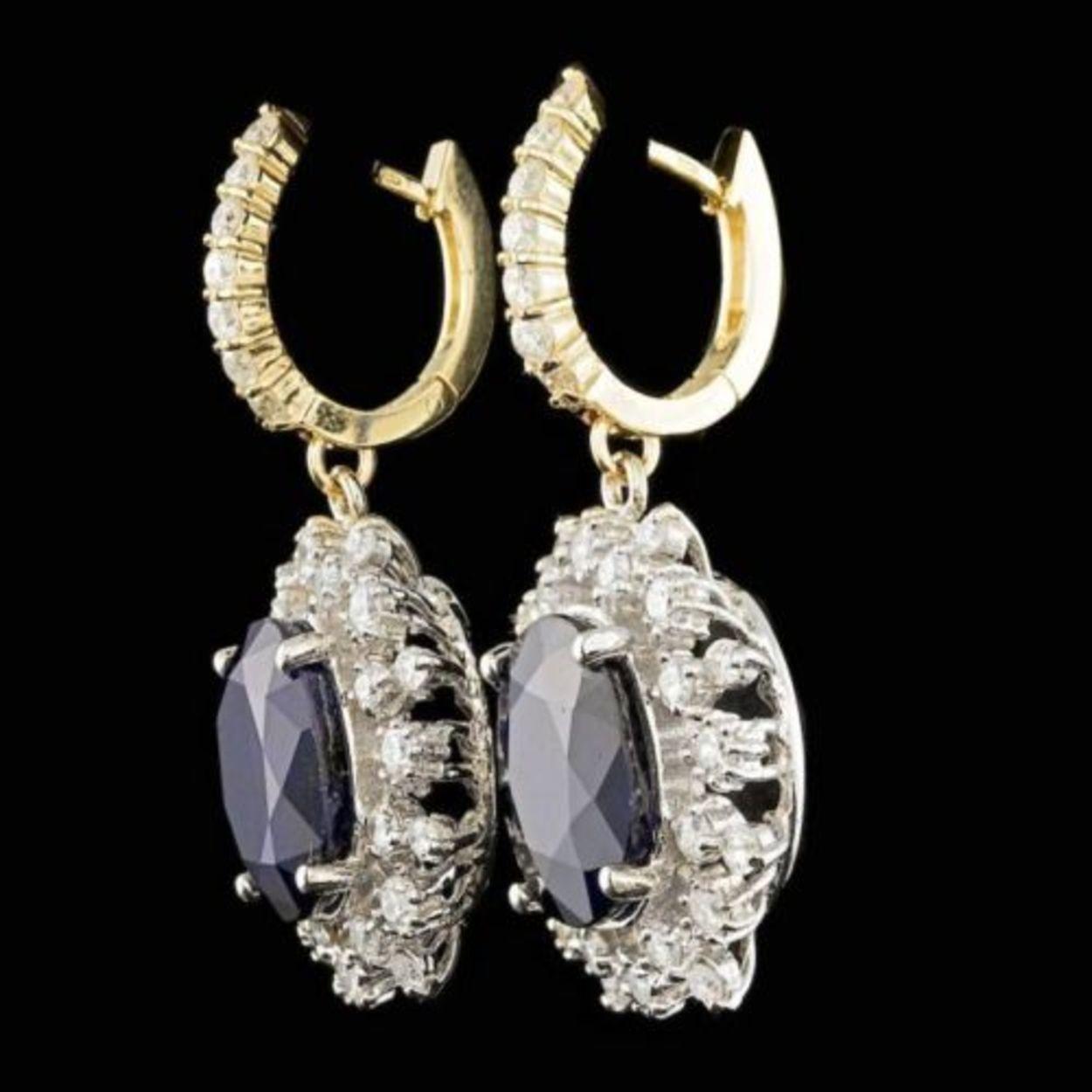 14K Yellow and White Gold 12.79ct Sapphire 2.27ct Diamond Earrings
