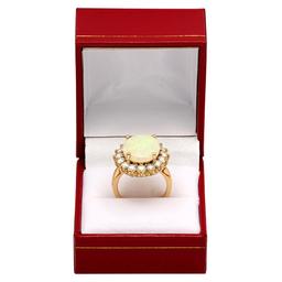 14k Yellow Gold 4.73ct White Opal 1.92ct Diamond Ring