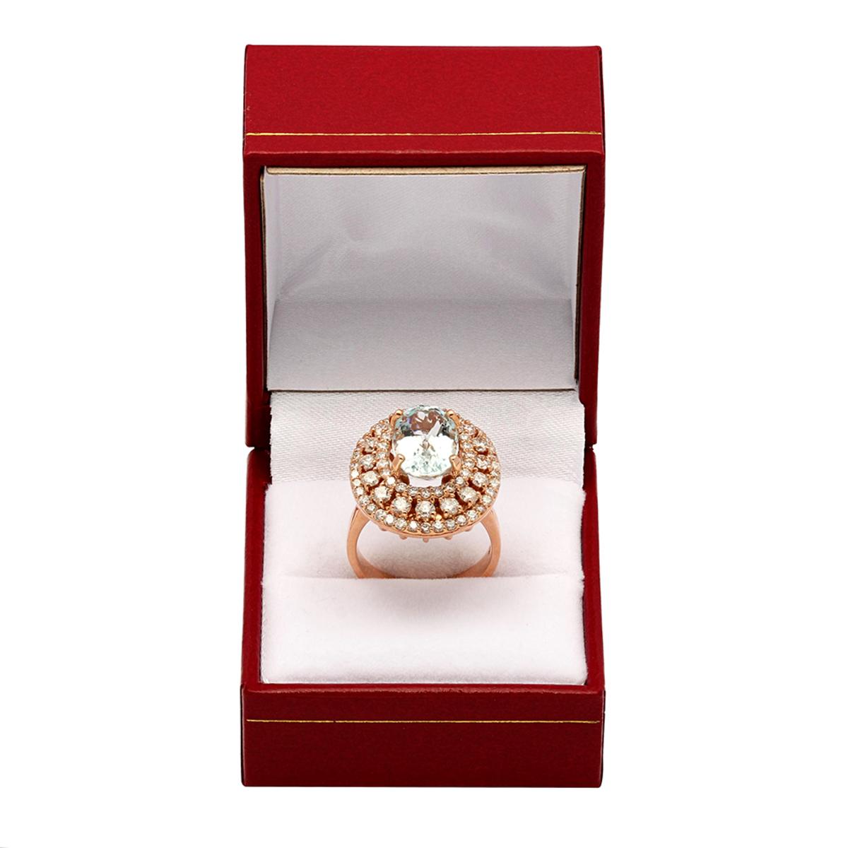 14k Rose Gold 4.39ct Aquamarine 2.01ct Diamond Ring