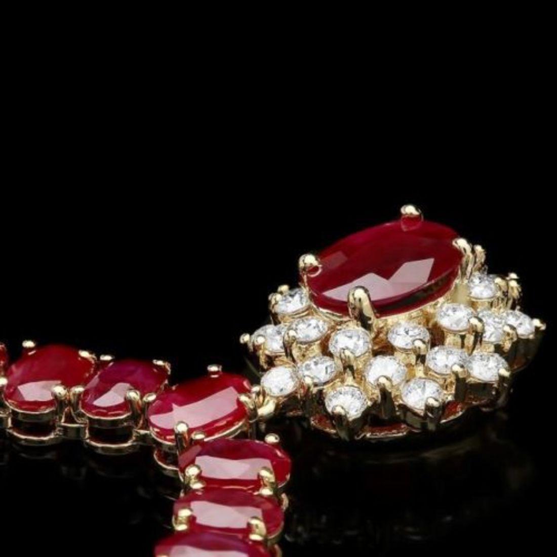 14K Yellow Gold 58.90ct Ruby and 1.25ct Diamond Necklace