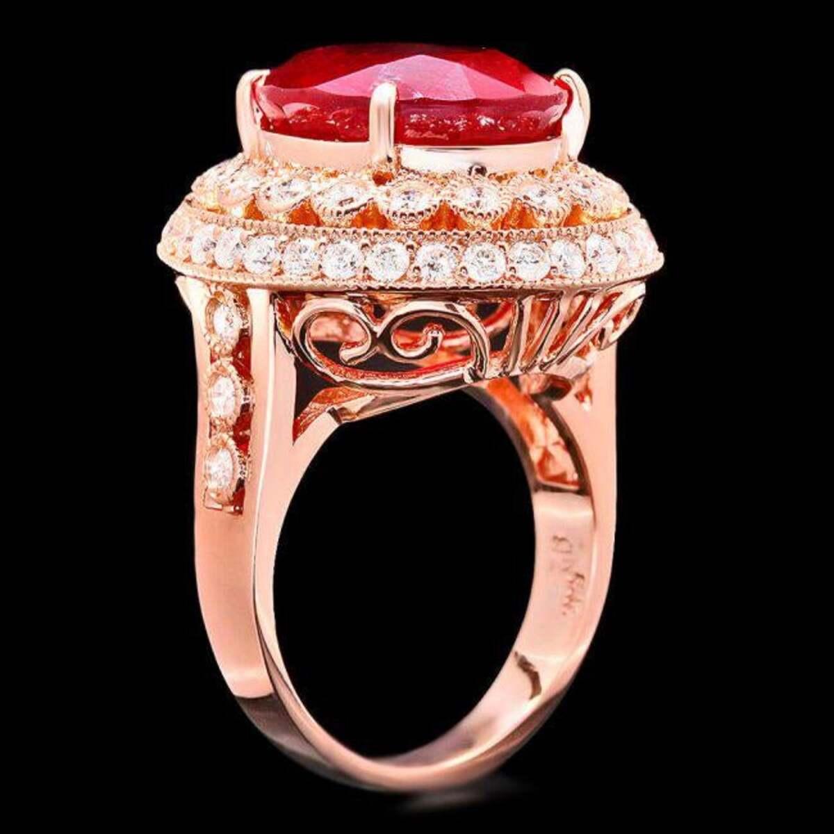 14K Rose Gold 10.85ct Ruby and 1.32ct Diamond Ring