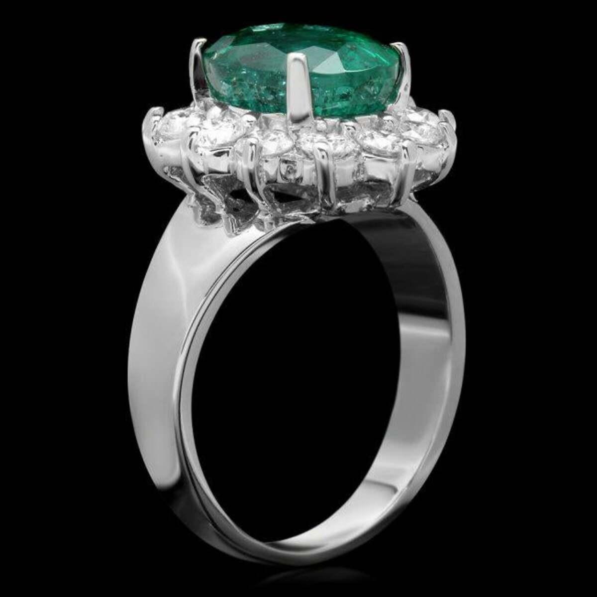 14K White Gold 3.47ct Emerald and 1.02ct Diamond Ring