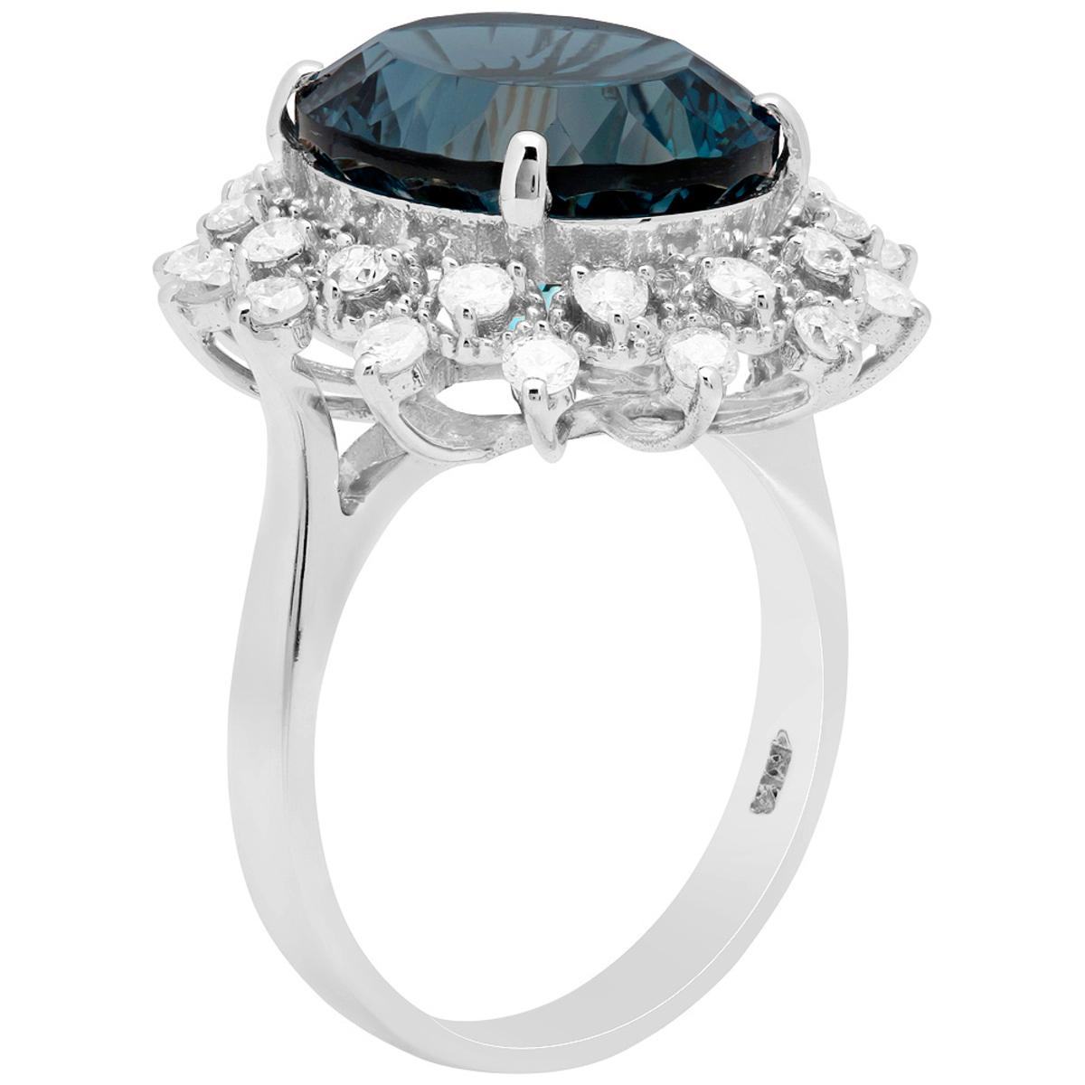14k White Gold 9.88ct Blue Topaz 0.93ct Diamond Ring