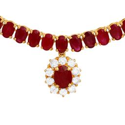 14k Yellow Gold 57.14ct Ruby 1.08ct Diamond Necklace