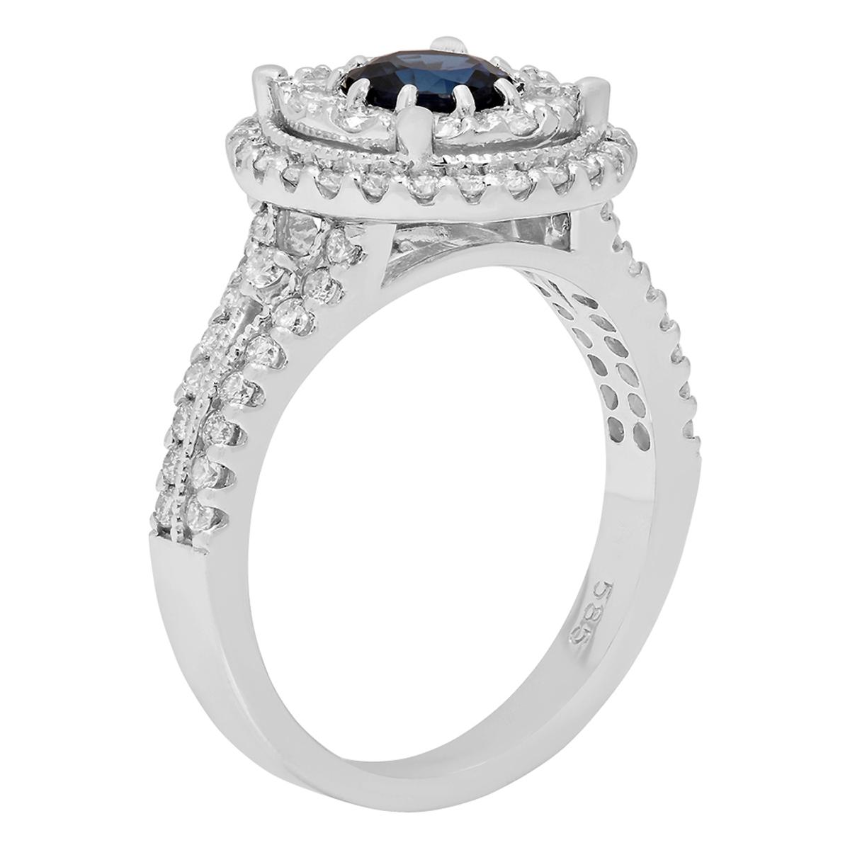 14k White Gold 0.85ct Sapphire 1.12ct Diamond Ring
