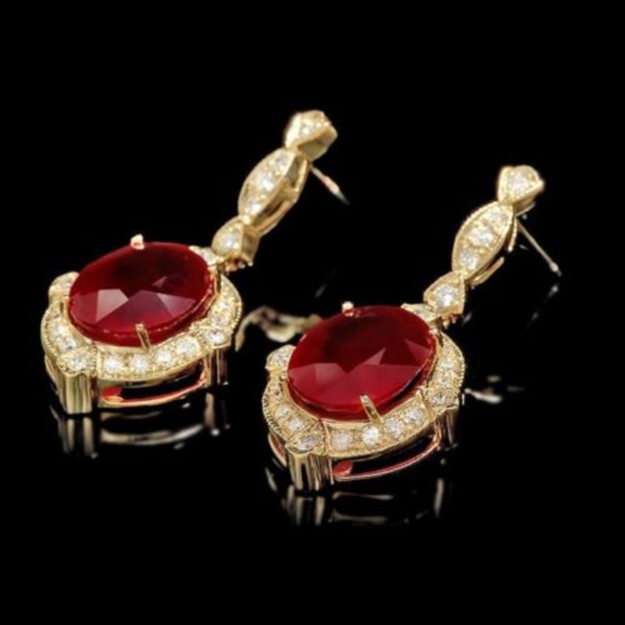 14k Gold 22.73ct Ruby 1.69ct Diamond Earrings