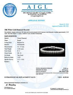18K White Gold 12.82ct Diamond Bracelet