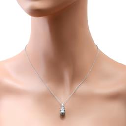 14K White and Yellow Gold Setting with 8.8mm South Sea Pearl and 0.04ct Diamond Pendant